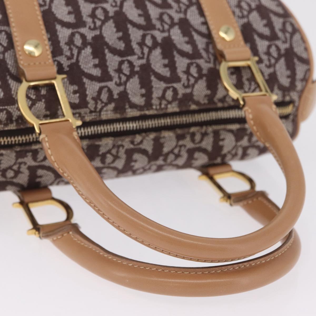 Christian Dior Trotter Canvas Hand Bag Brown Gold Auth 212092SAV