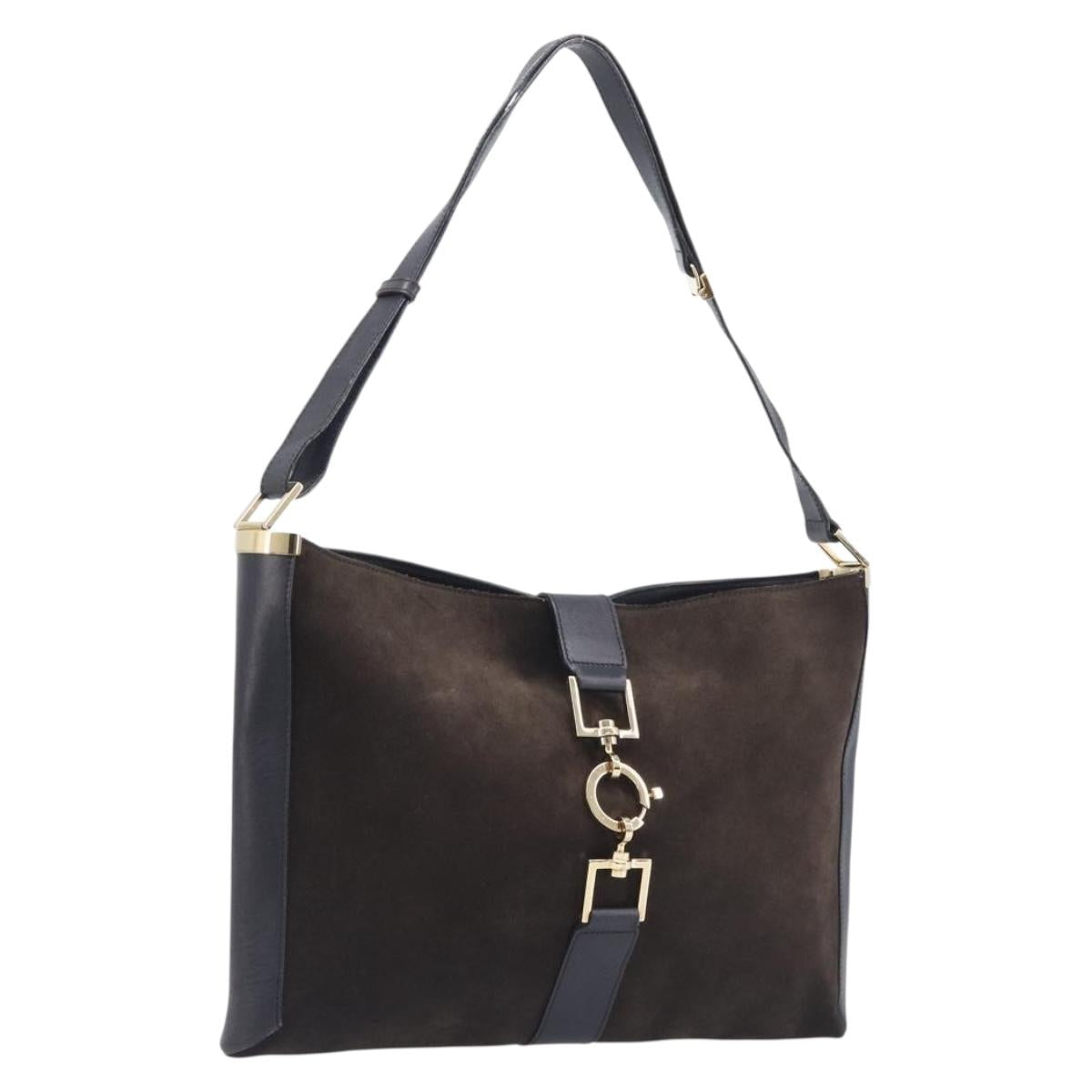 GUCCI Jackie Shoulder Bag Suede Brown Gold Tone 001 4052 1669 Auth 212093A