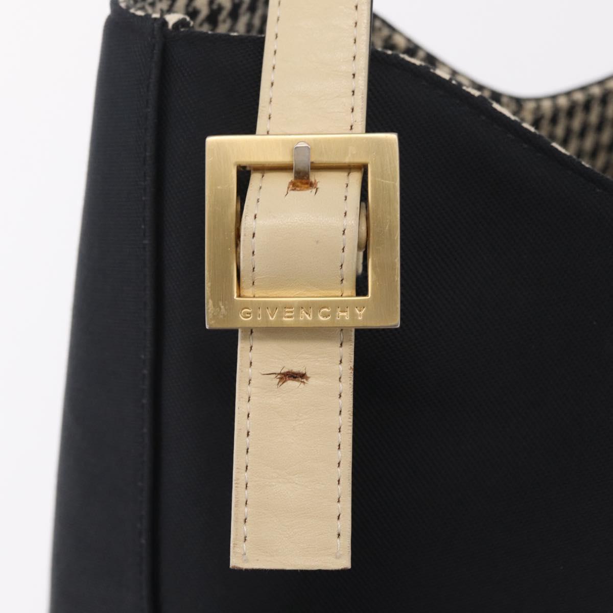 GIVENCHY Hand Bag Nylon Black Gold Auth 212095A