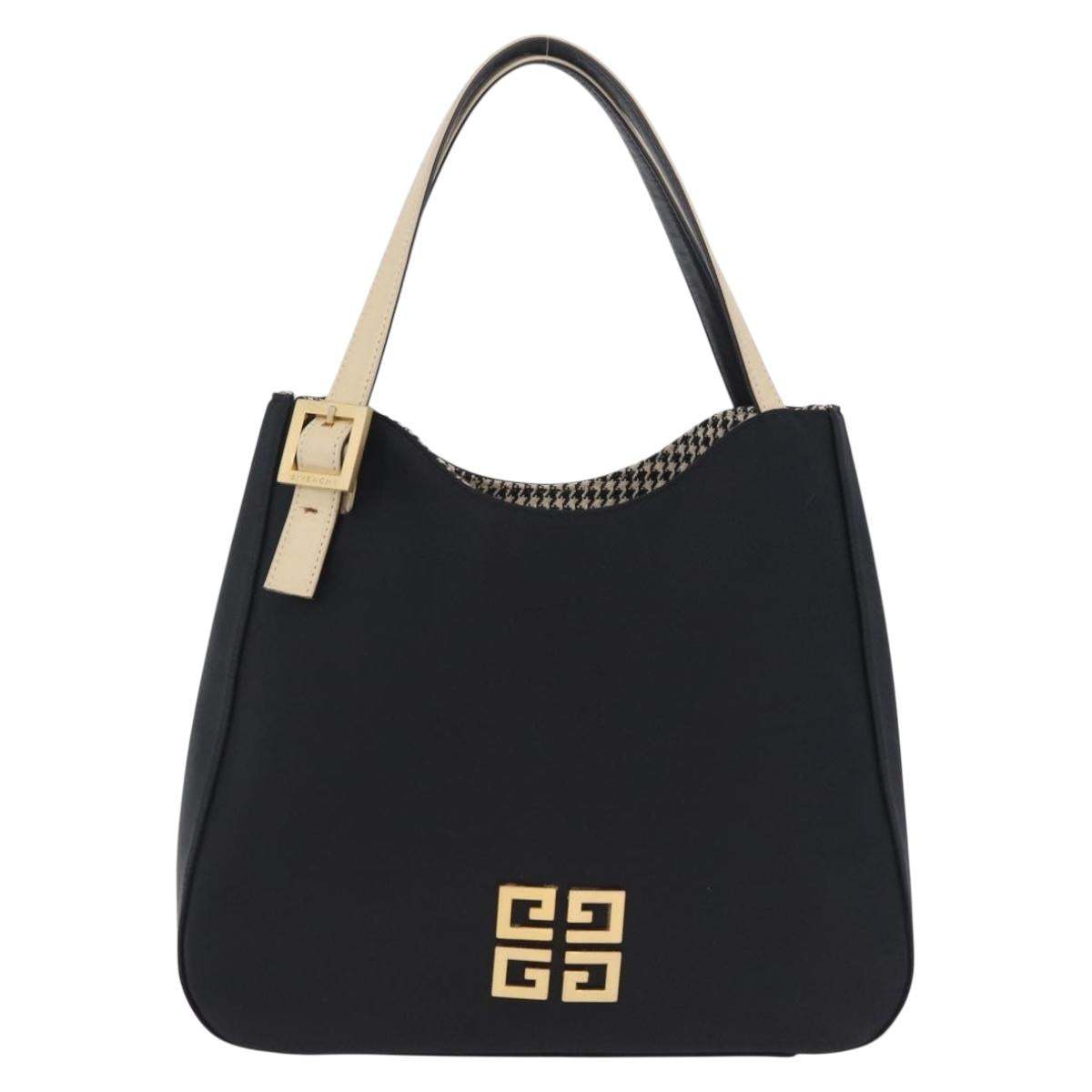 GIVENCHY Hand Bag Nylon Black Gold Auth 212095A
