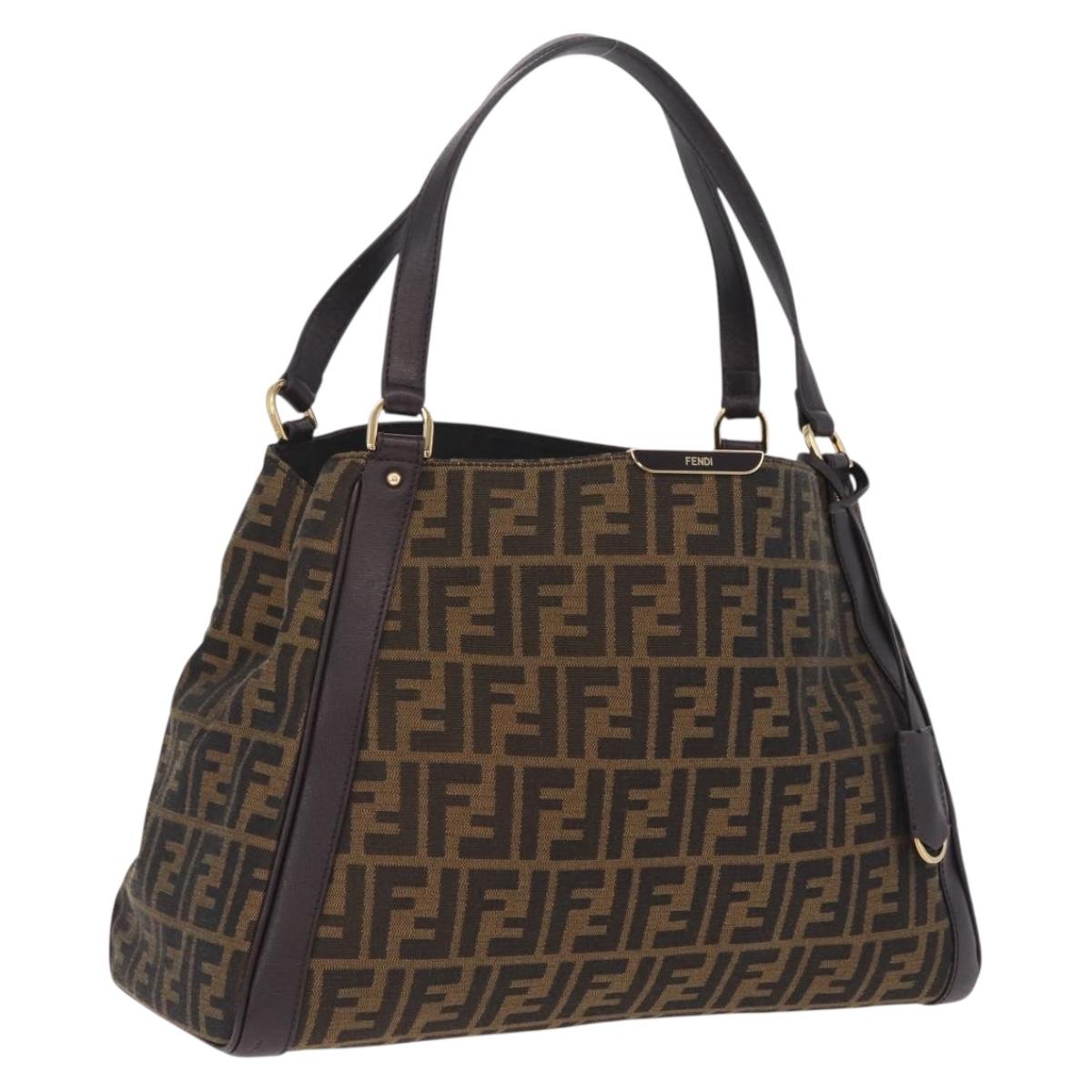 FENDI Zucca Canvas Shoulder Bag Black Brown Auth 212096SAV