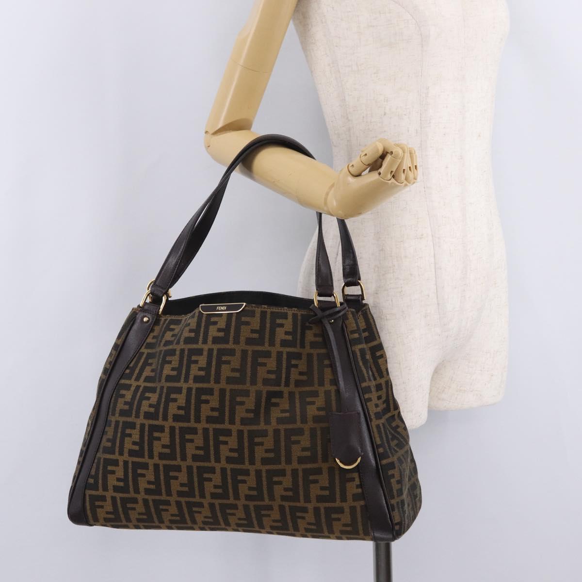 FENDI Zucca Canvas Shoulder Bag Black Brown Auth 212096SAV