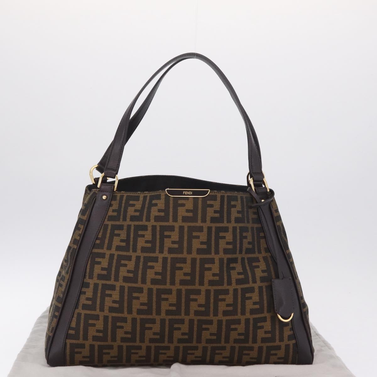 FENDI Zucca Canvas Shoulder Bag Black Brown Auth 212096SAV