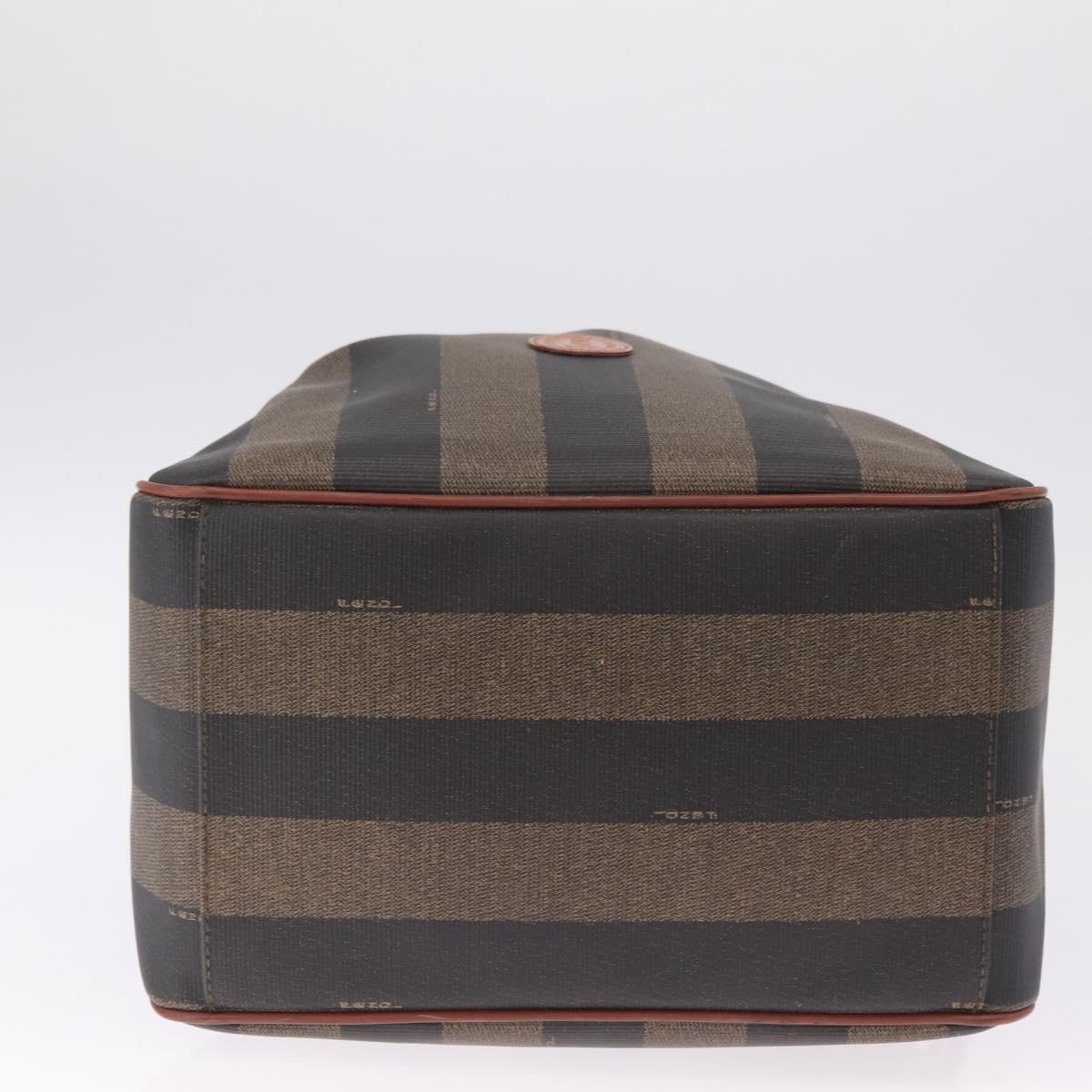 FENDI Pequin Canvas Shoulder Bag PVC Black Brown Auth 212097