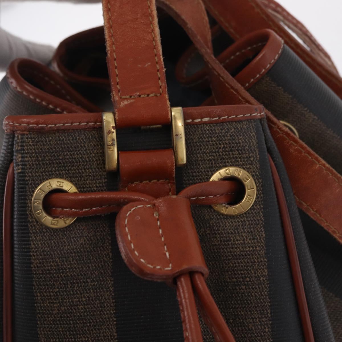 FENDI Pequin Canvas Shoulder Bag PVC Black Brown Auth 212097