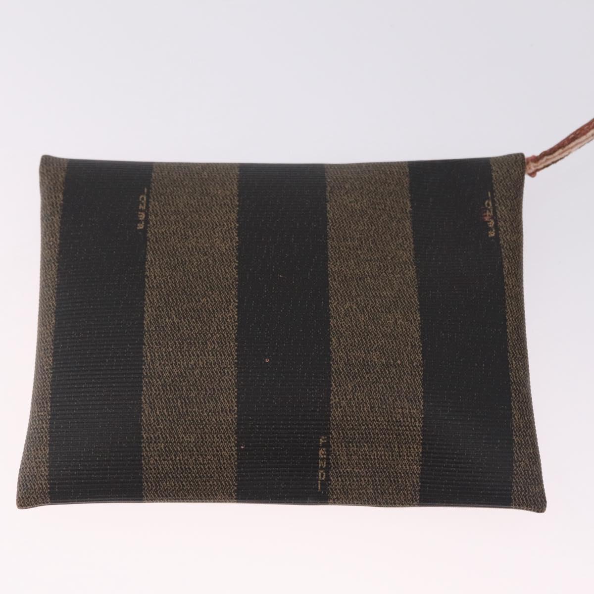 FENDI Pequin Canvas Shoulder Bag PVC Black Brown Auth 212097