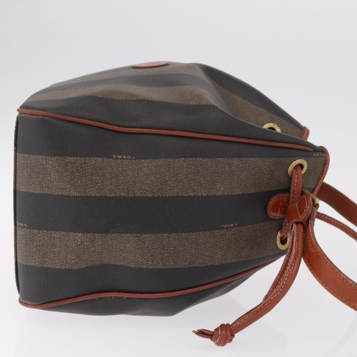 FENDI Pequin Canvas Shoulder Bag PVC Black Brown Auth 212097