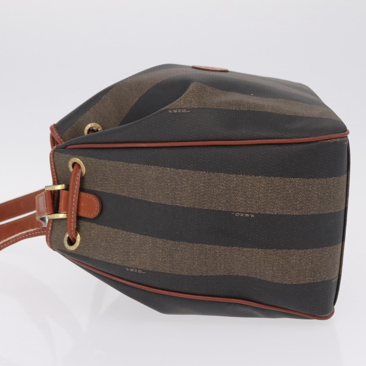 FENDI Pequin Canvas Shoulder Bag PVC Black Brown Auth 212097