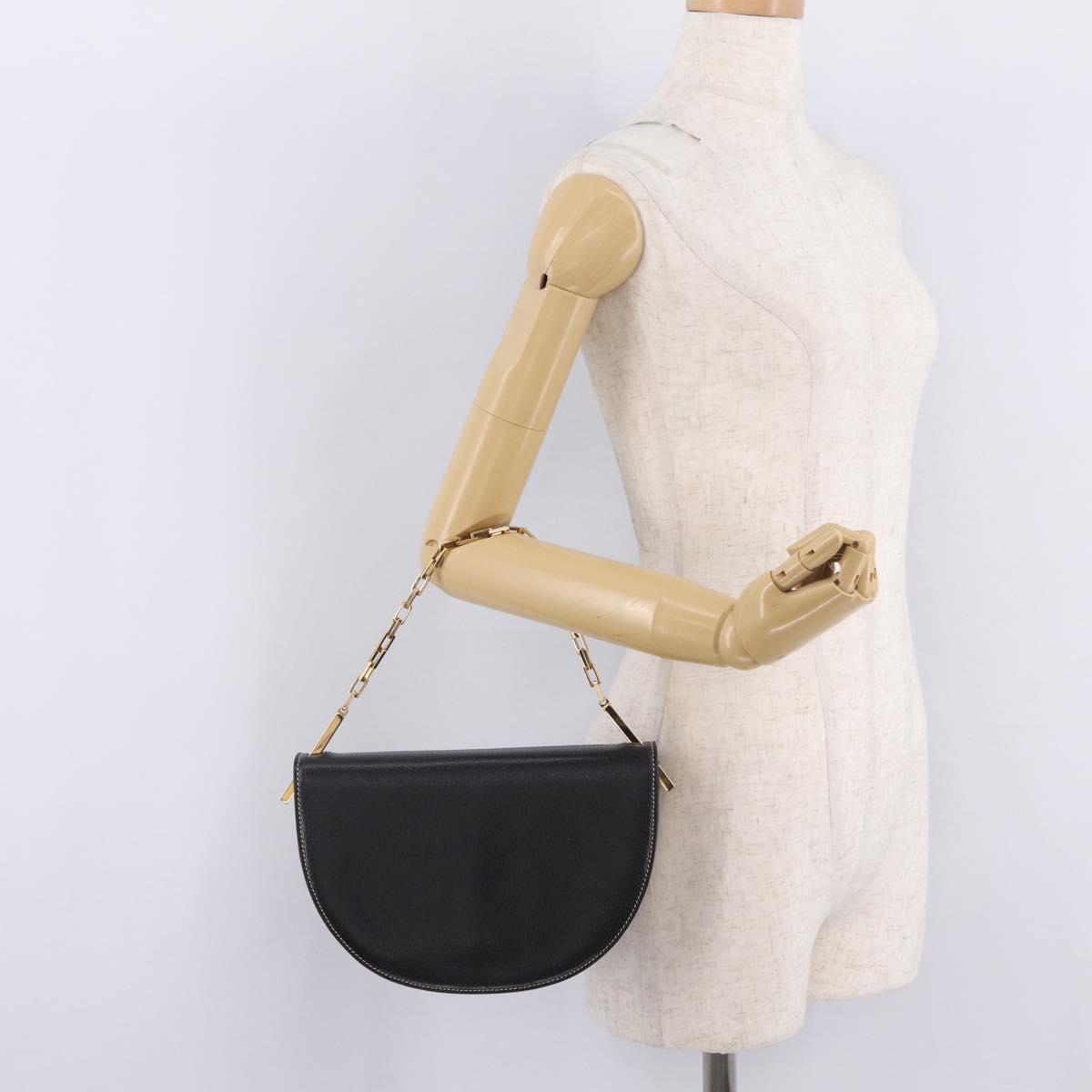 FENDI Shoulder Bag Leather Black Gold Auth 212099V