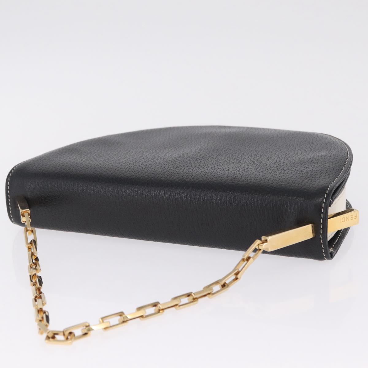 FENDI Shoulder Bag Leather Black Gold Auth 212099V