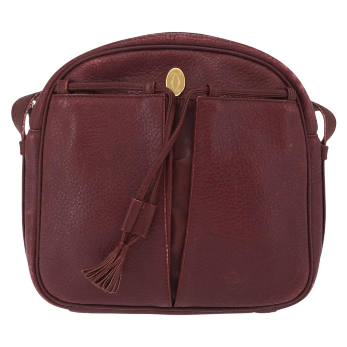 Cartier Must Line Shoulder Bag Leather Bordeaux Gold Auth 212100