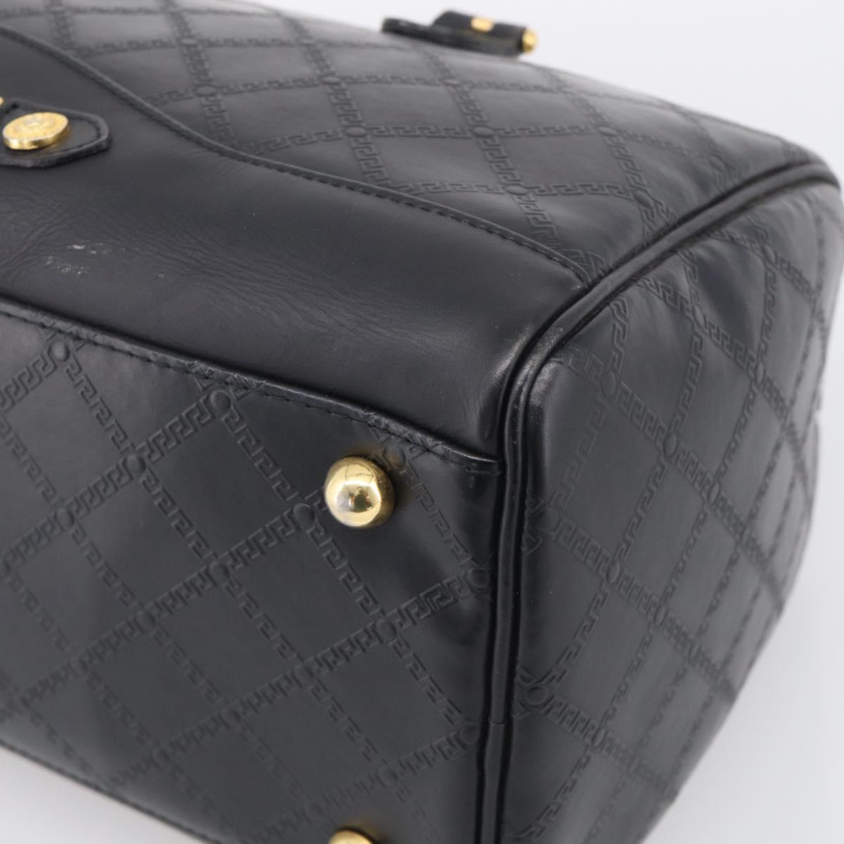Gianni Versace Boston Bag Leather Black Gold Auth 212101