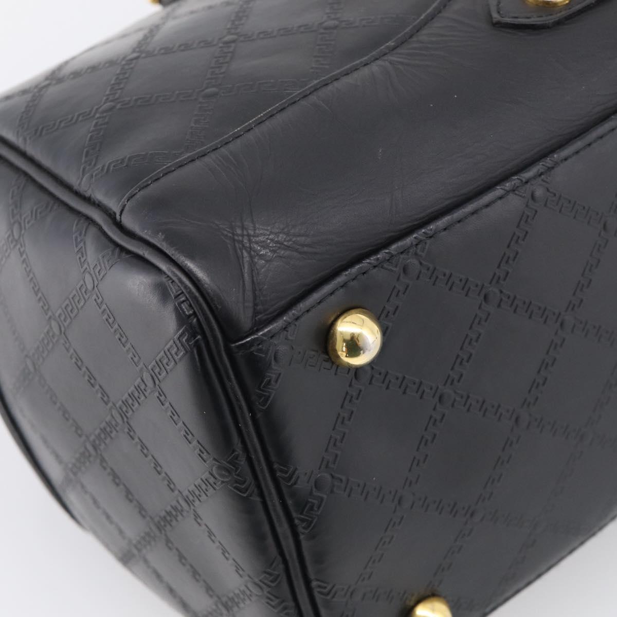 Gianni Versace Boston Bag Leather Black Gold Auth 212101