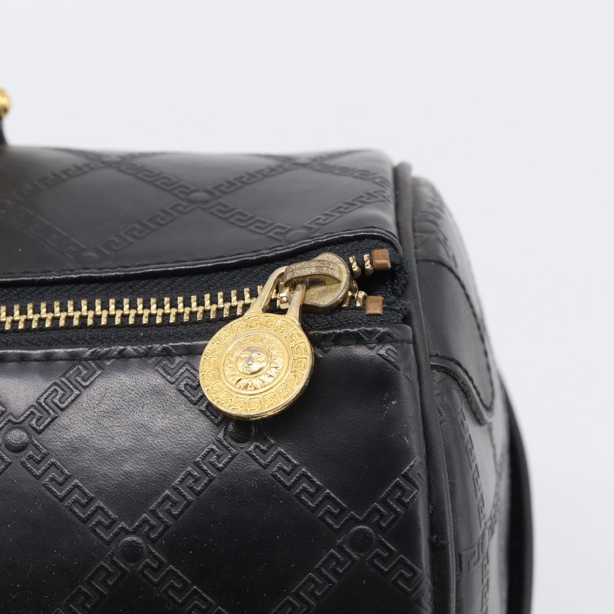 Gianni Versace Boston Bag Leather Black Gold Auth 212101