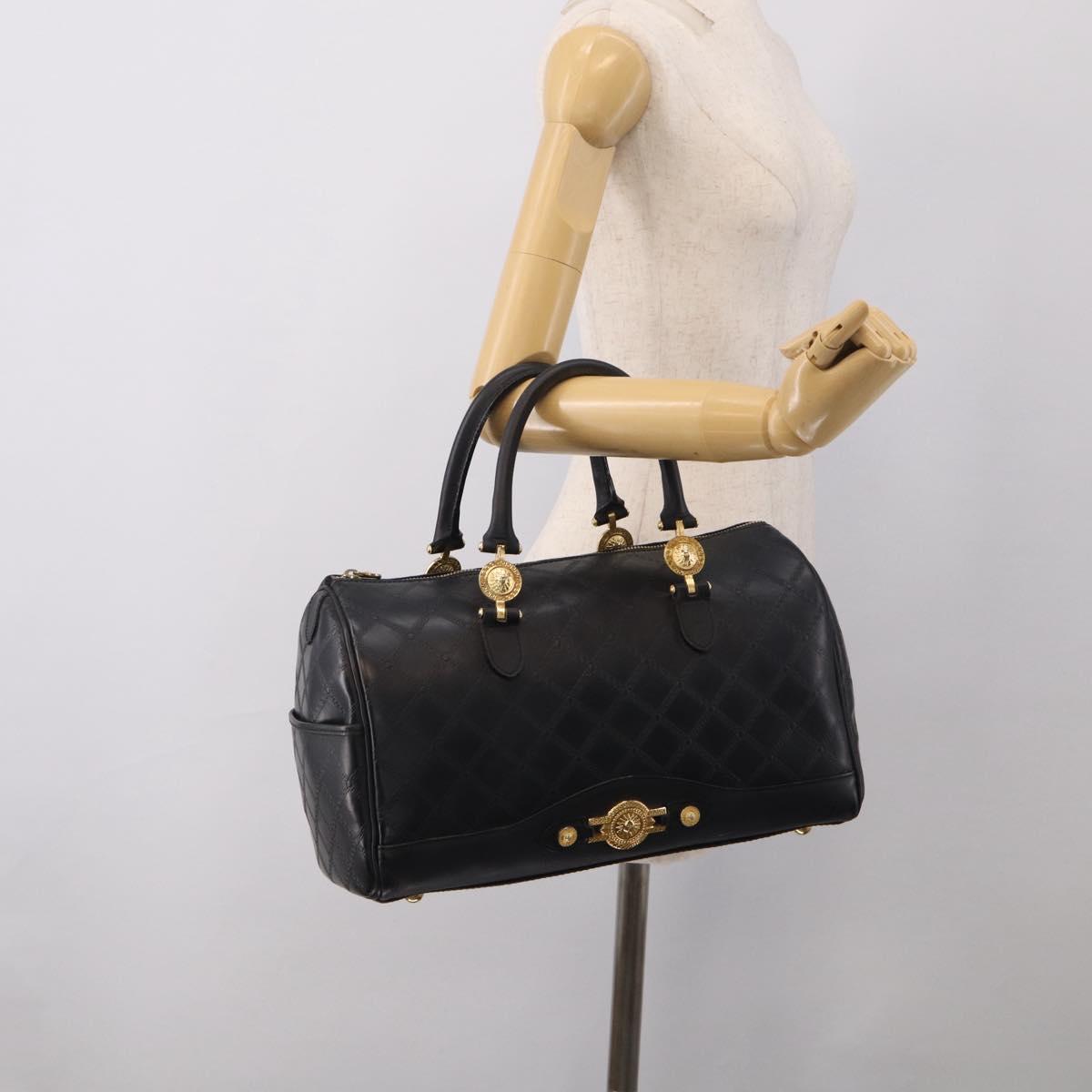 Gianni Versace Boston Bag Leather Black Gold Auth 212101