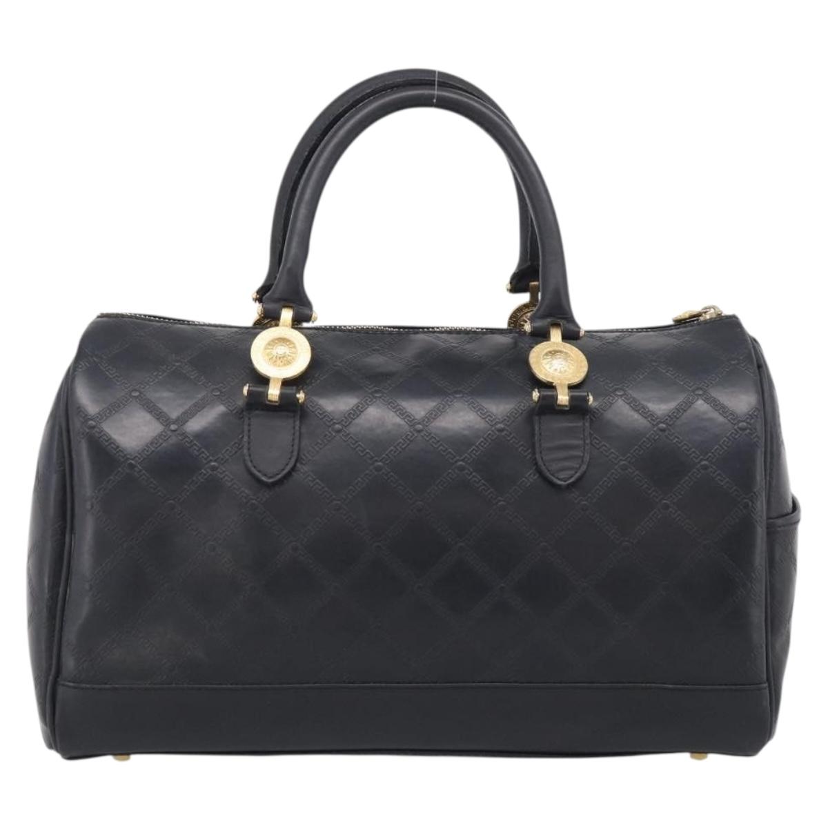 Gianni Versace Boston Bag Leather Black Gold Auth 212101