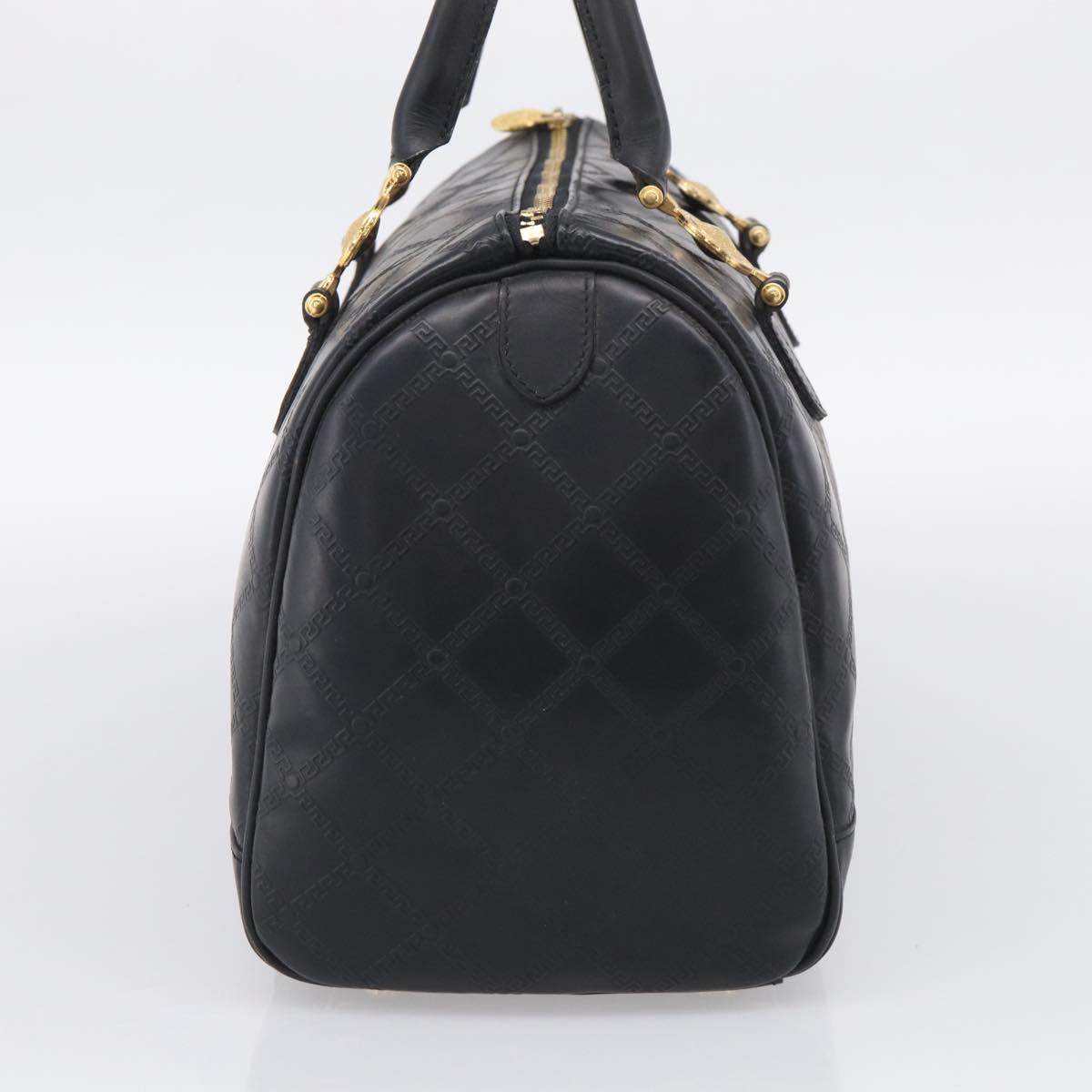 Gianni Versace Boston Bag Leather Black Gold Auth 212101