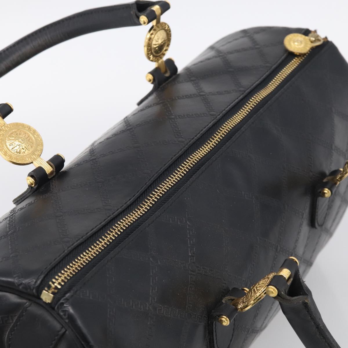 Gianni Versace Boston Bag Leather Black Gold Auth 212101