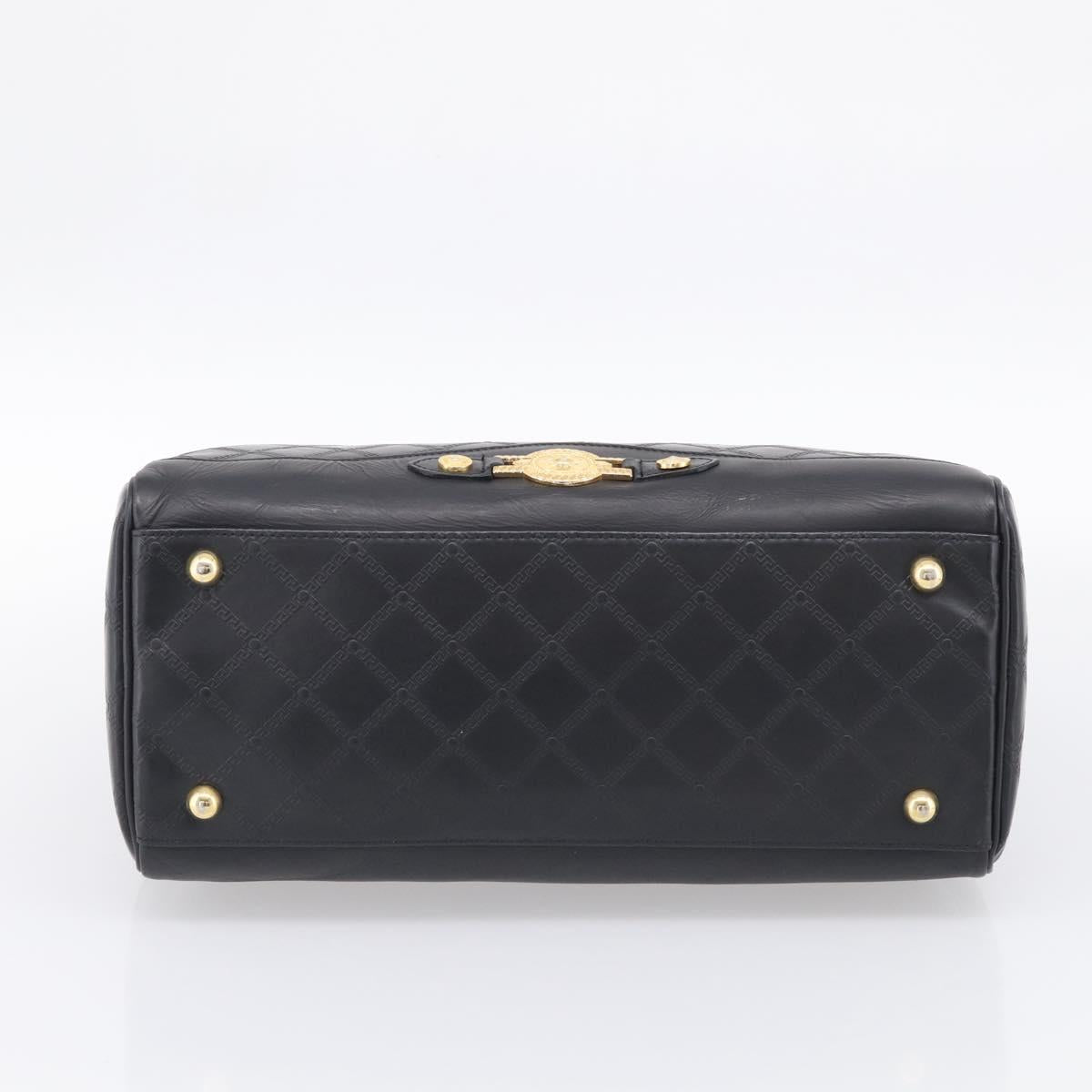 Gianni Versace Boston Bag Leather Black Gold Auth 212101