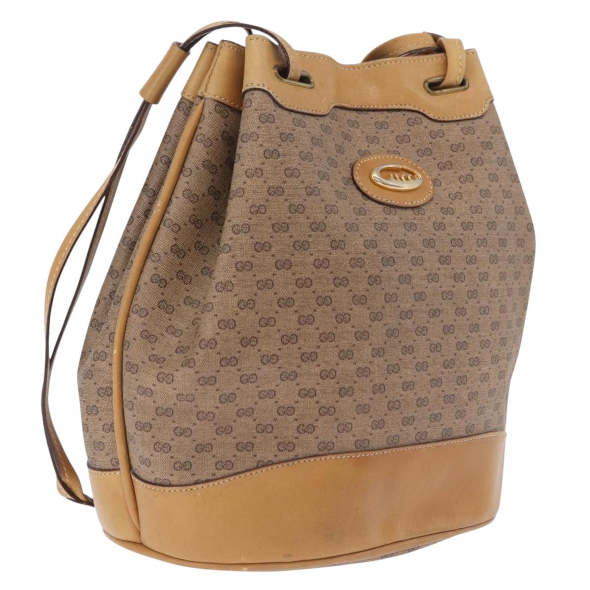 GUCCI Micro GG Supreme Shoulder Bag PVC Beige Gold Auth 212102