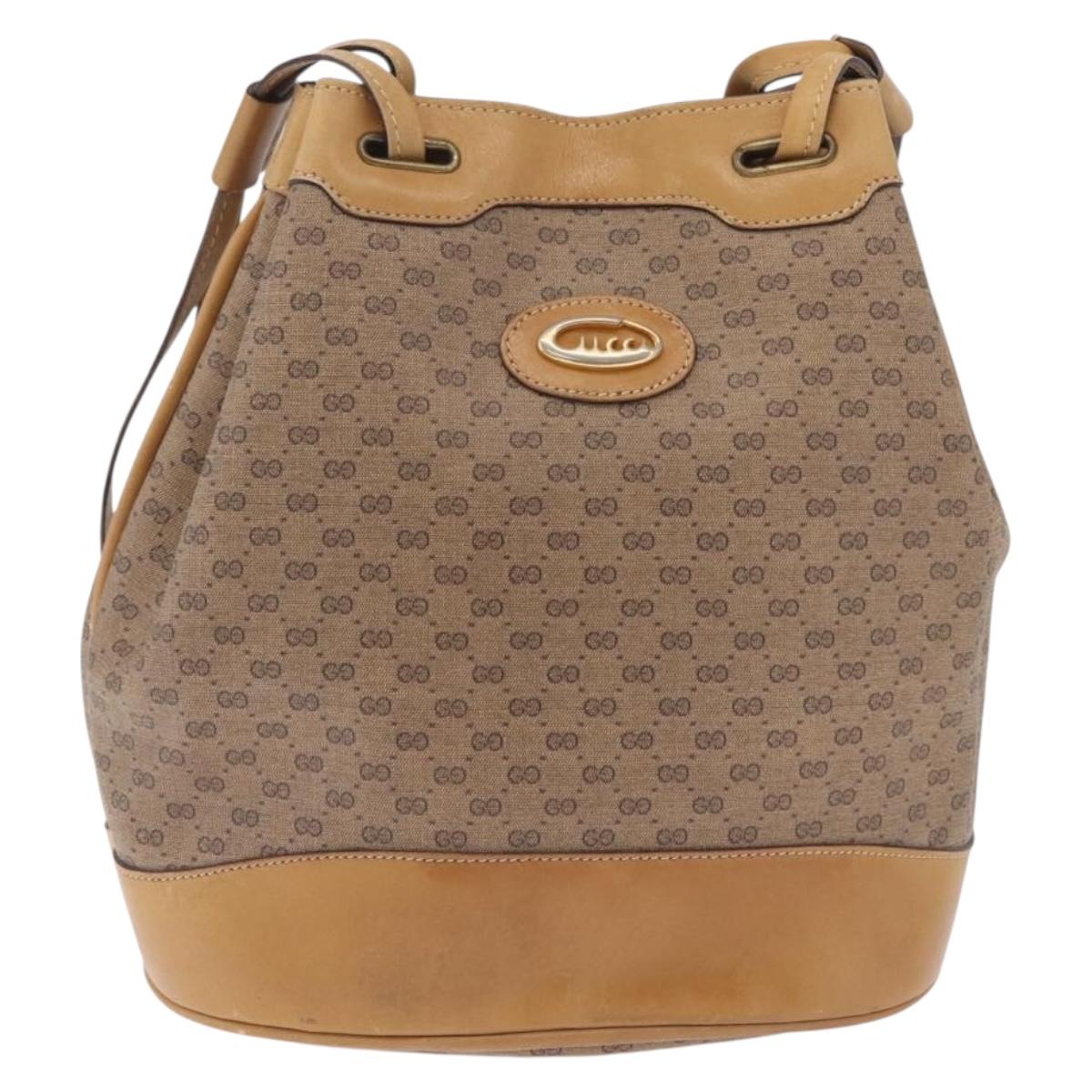GUCCI Micro GG Supreme Shoulder Bag PVC Beige Gold Auth 212102