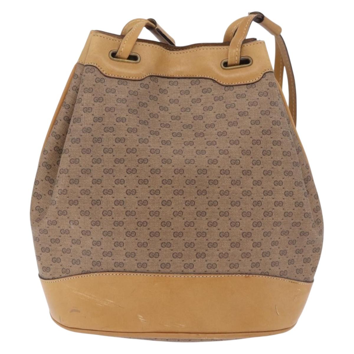 GUCCI Micro GG Supreme Shoulder Bag PVC Beige Gold Auth 212102