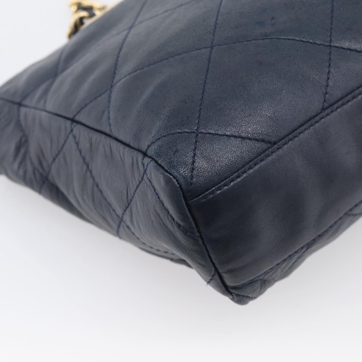 PRADA Chain Shoulder Bag Leather Navy Gold Auth 212105