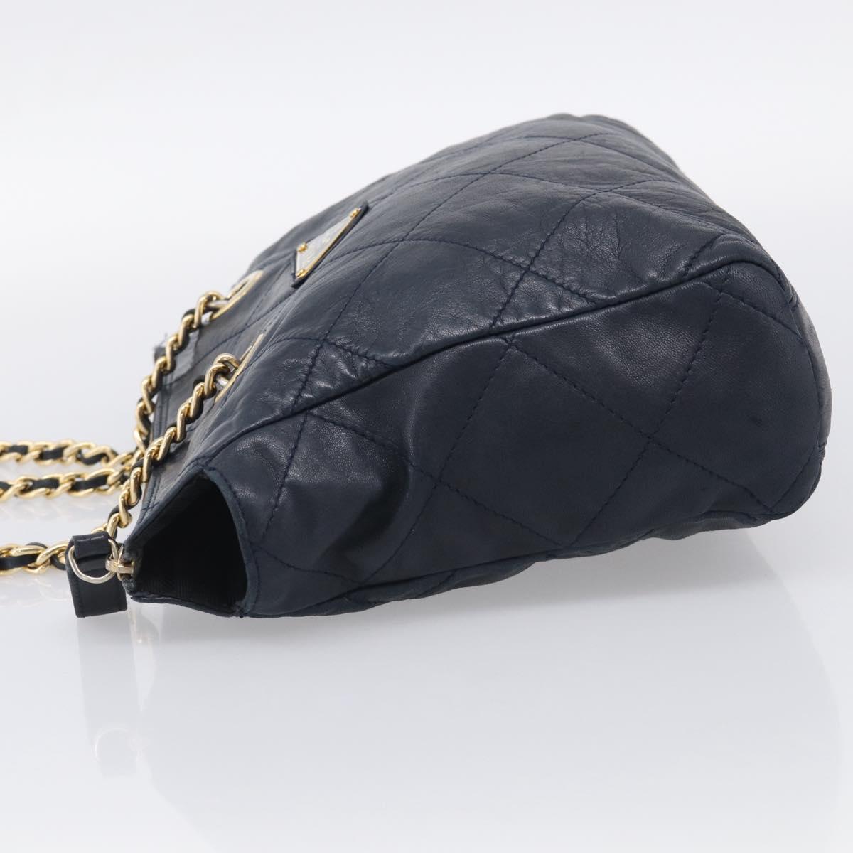 PRADA Chain Shoulder Bag Leather Navy Gold Auth 212105