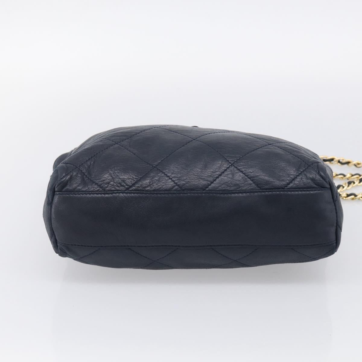 PRADA Chain Shoulder Bag Leather Navy Gold Auth 212105
