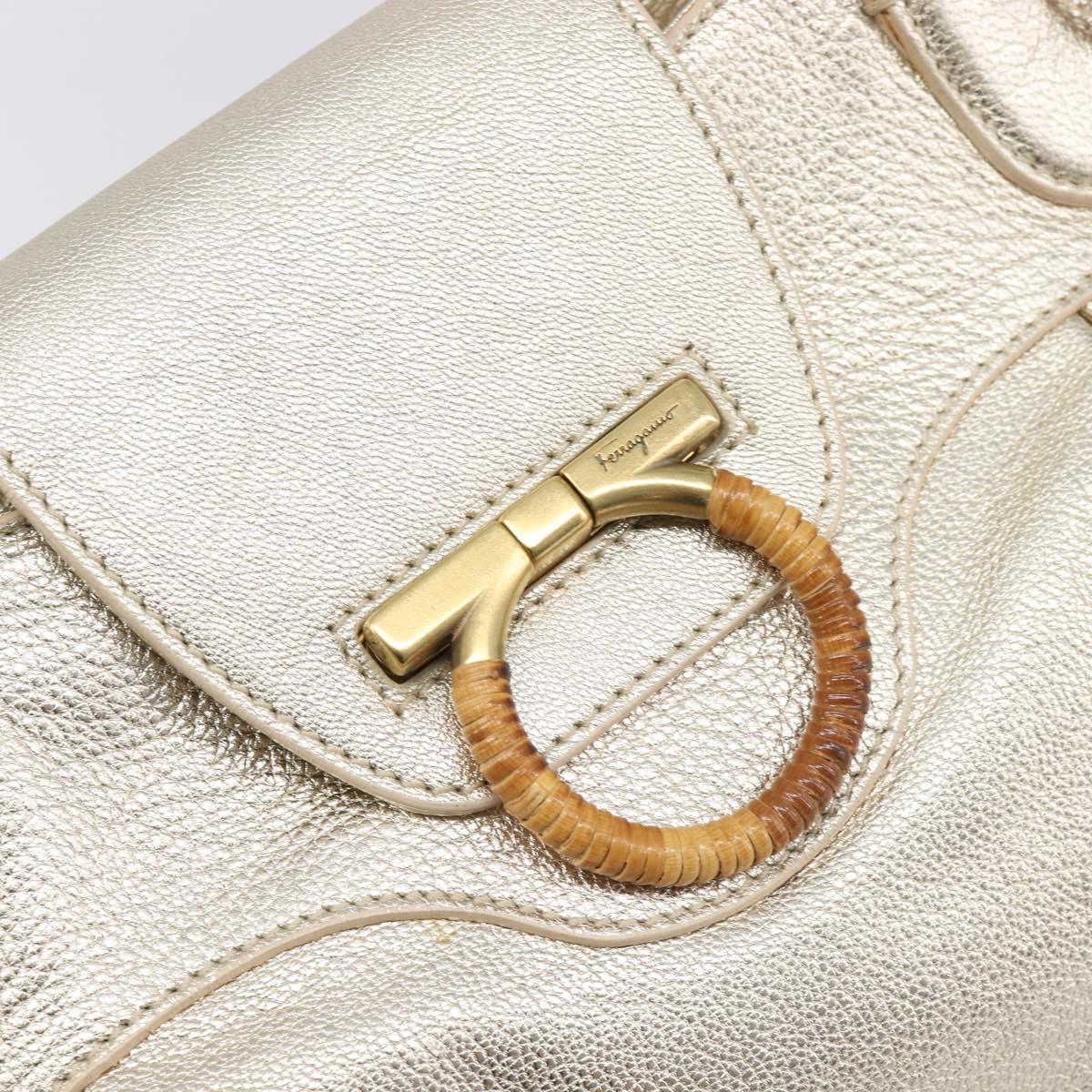 Salvatore Ferragamo Gancini Hand Bag Leather Gold Auth 212110A