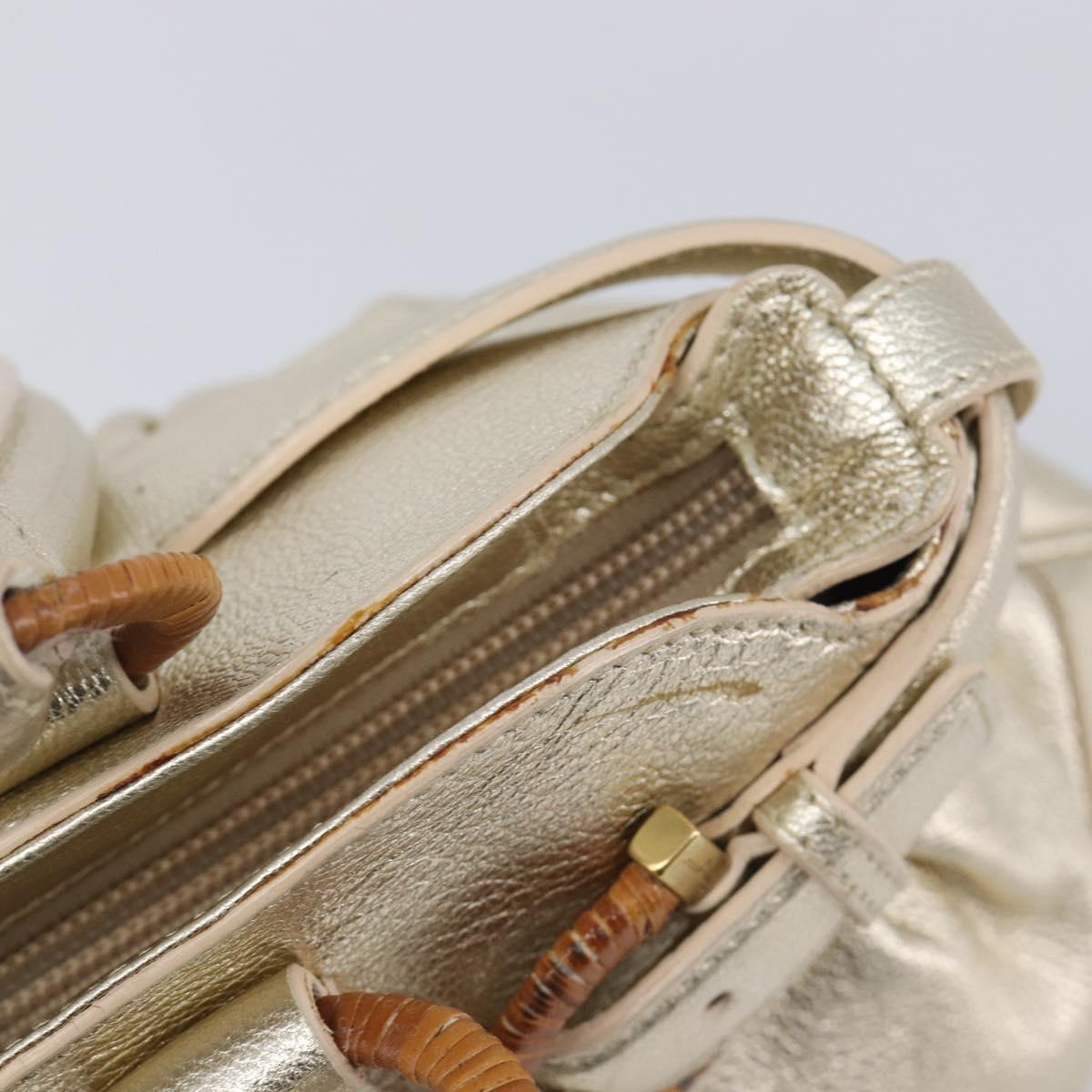 Salvatore Ferragamo Gancini Hand Bag Leather Gold Auth 212110A