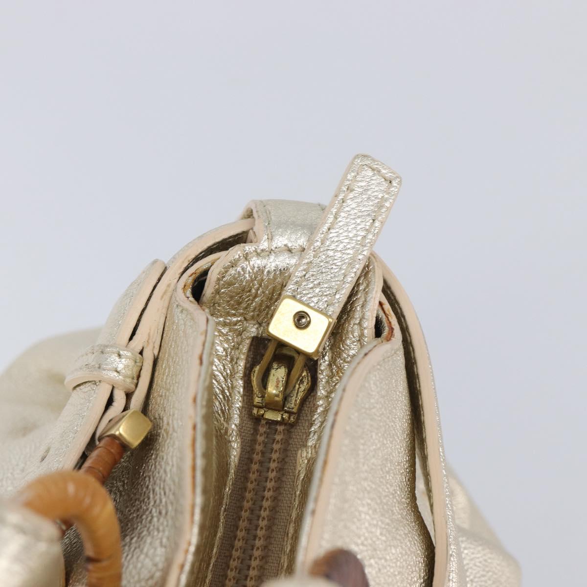 Salvatore Ferragamo Gancini Hand Bag Leather Gold Auth 212110A