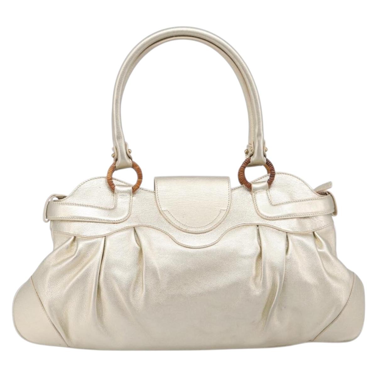 Salvatore Ferragamo Gancini Hand Bag Leather Gold Auth 212110A