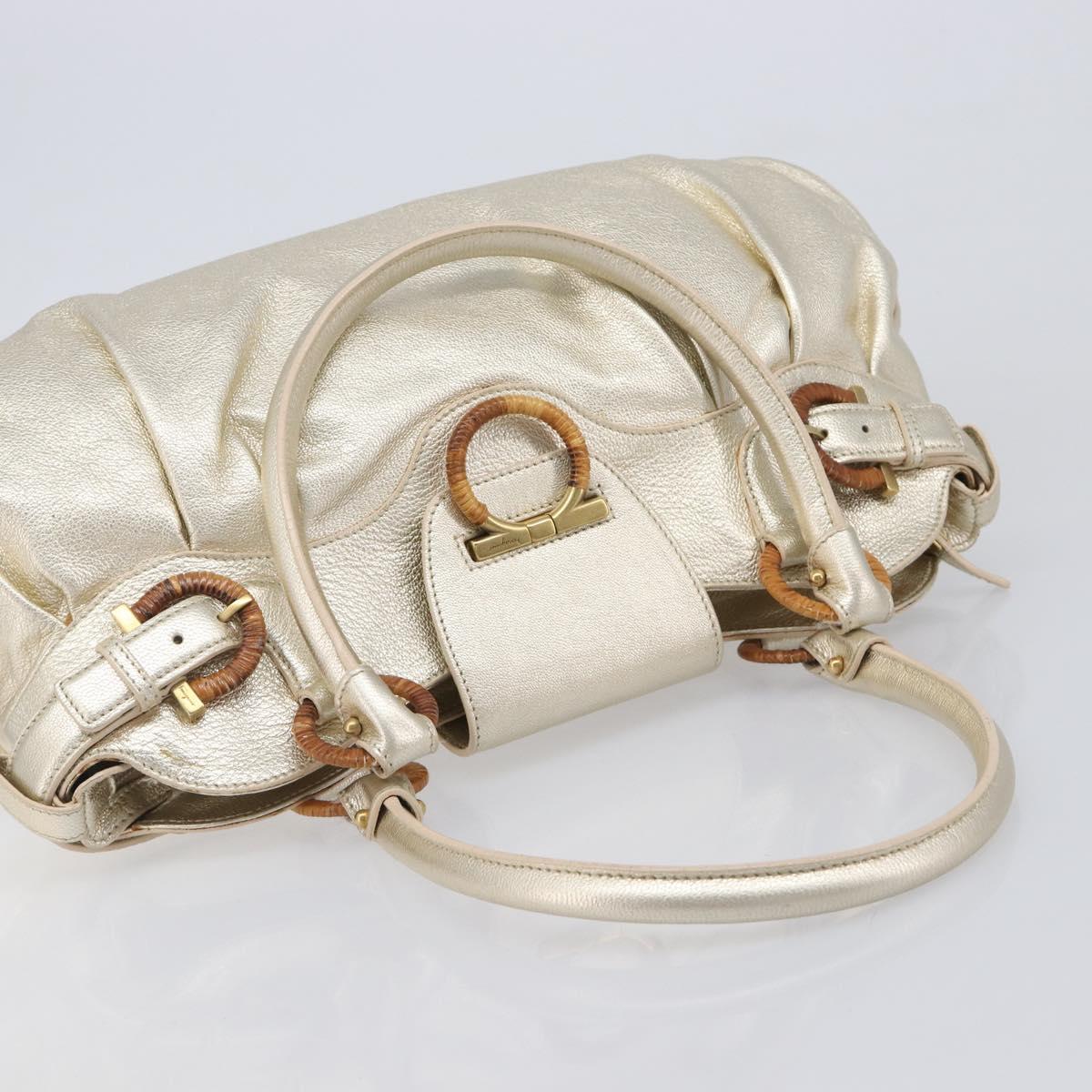 Salvatore Ferragamo Gancini Hand Bag Leather Gold Auth 212110A