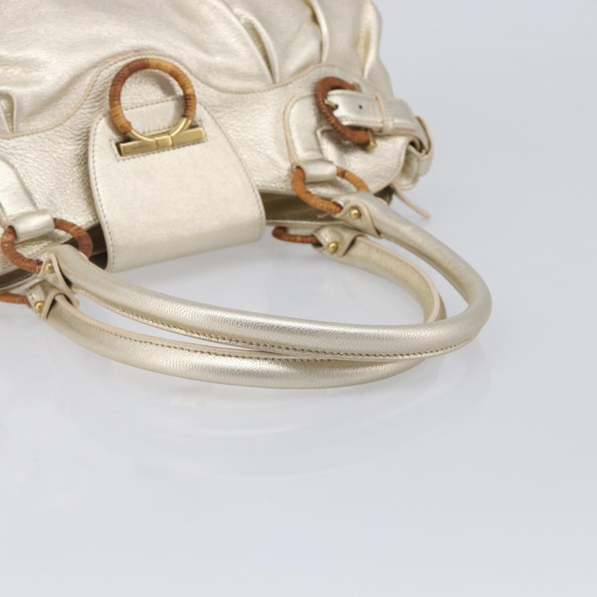 Salvatore Ferragamo Gancini Hand Bag Leather Gold Auth 212110A