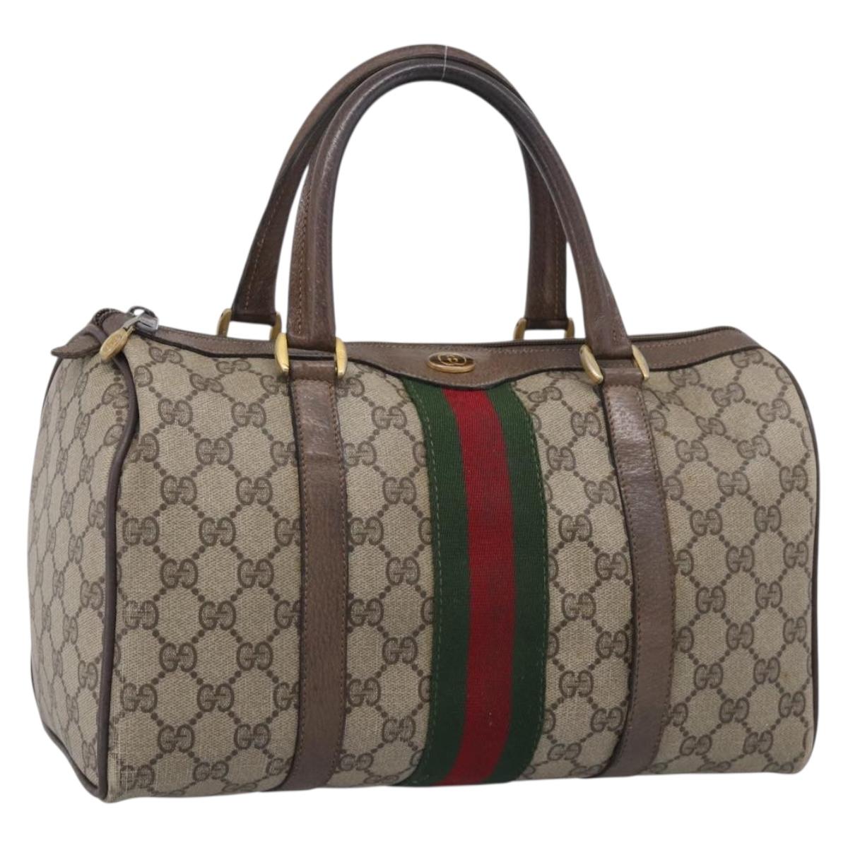 GUCCI GG Supreme Web Sherry Line Hand Bag PVC Beige Gold Auth 212112