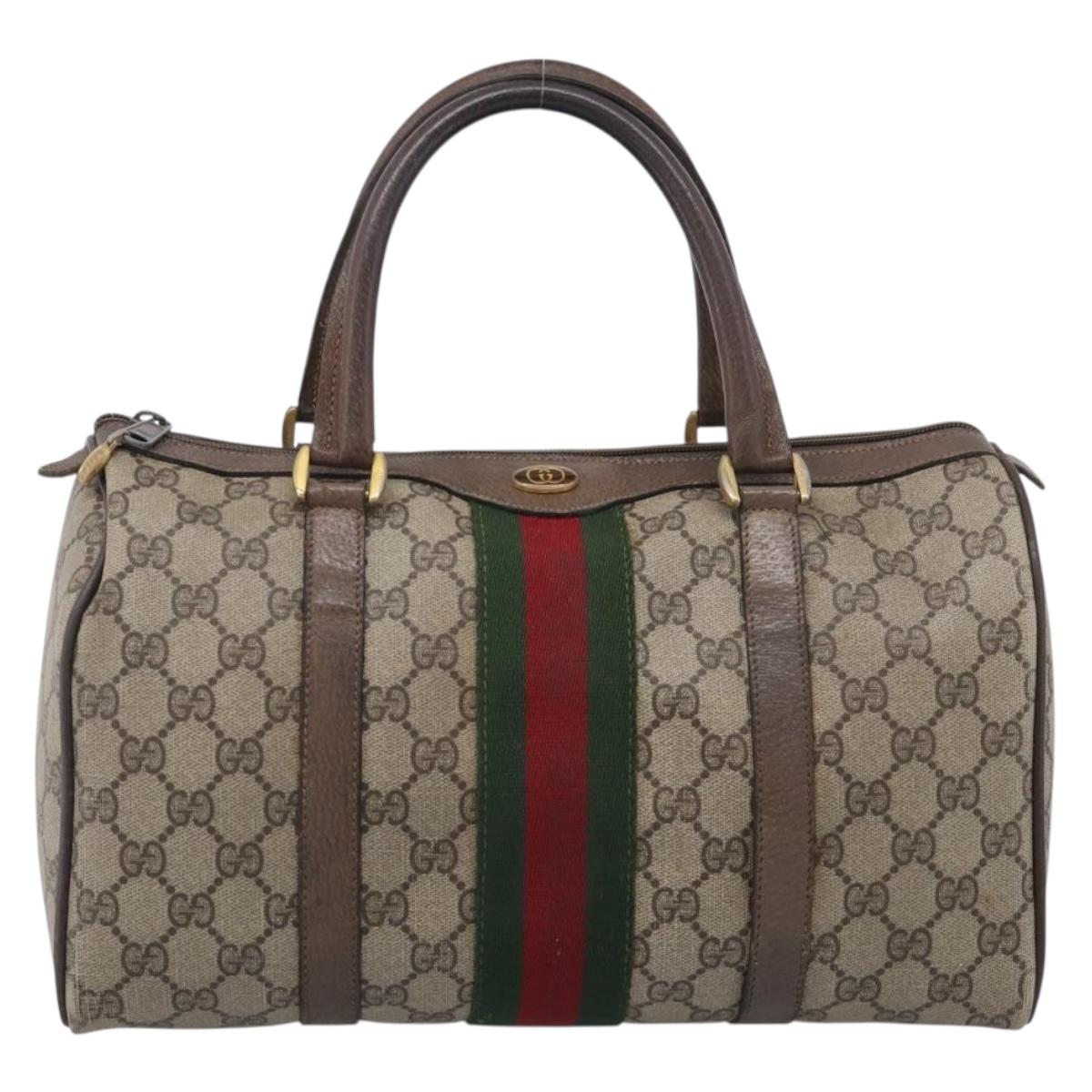 GUCCI GG Supreme Web Sherry Line Hand Bag PVC Beige Gold Auth 212112