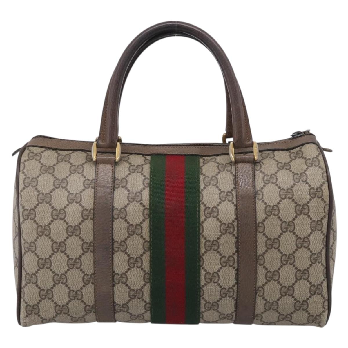 GUCCI GG Supreme Web Sherry Line Hand Bag PVC Beige Gold Auth 212112