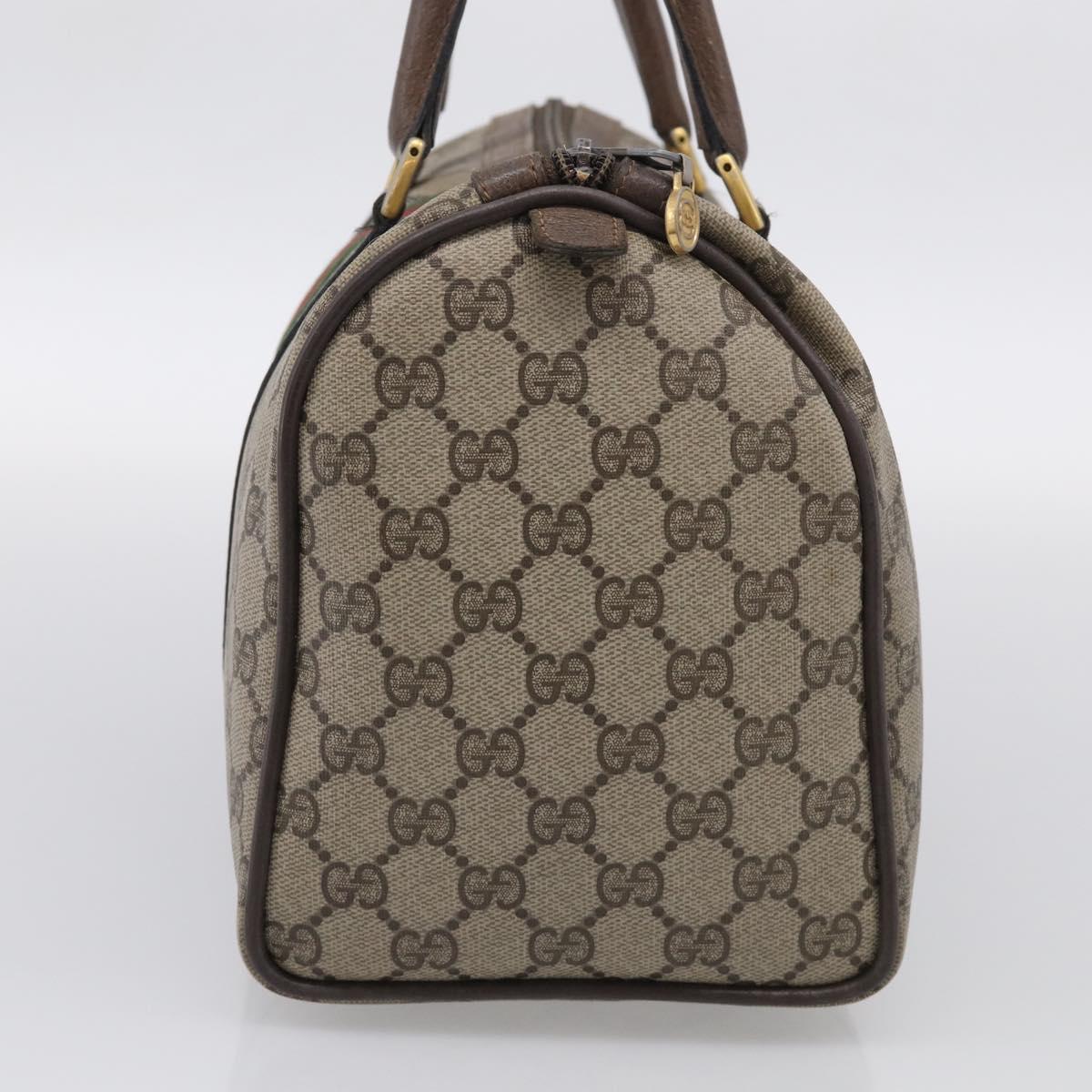 GUCCI GG Supreme Web Sherry Line Hand Bag PVC Beige Gold Auth 212112