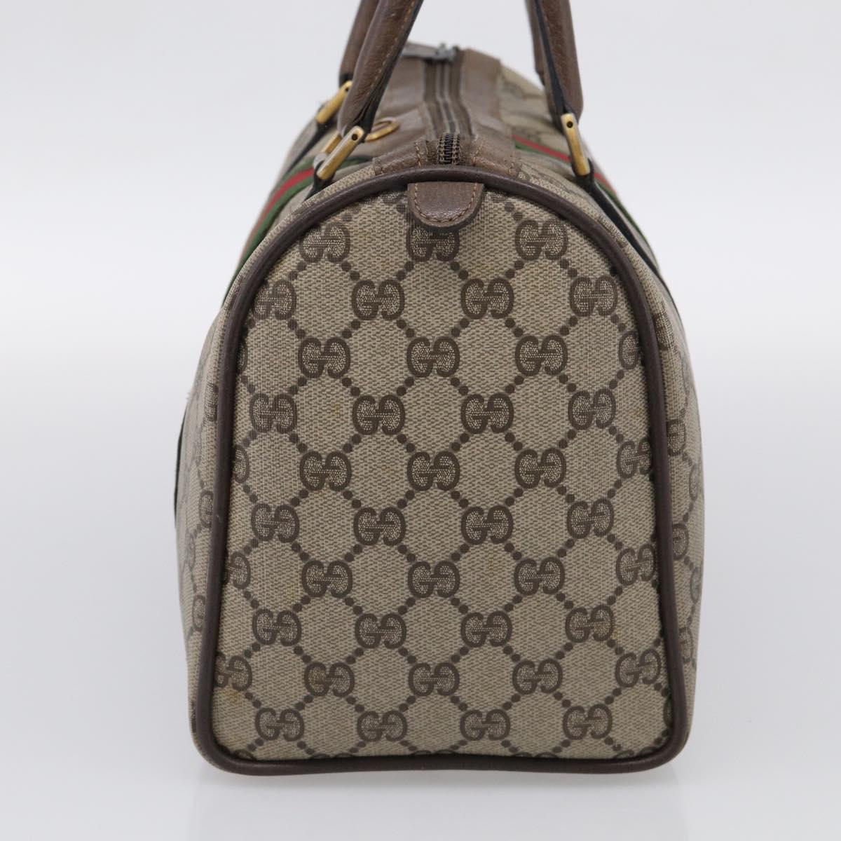 GUCCI GG Supreme Web Sherry Line Hand Bag PVC Beige Gold Auth 212112