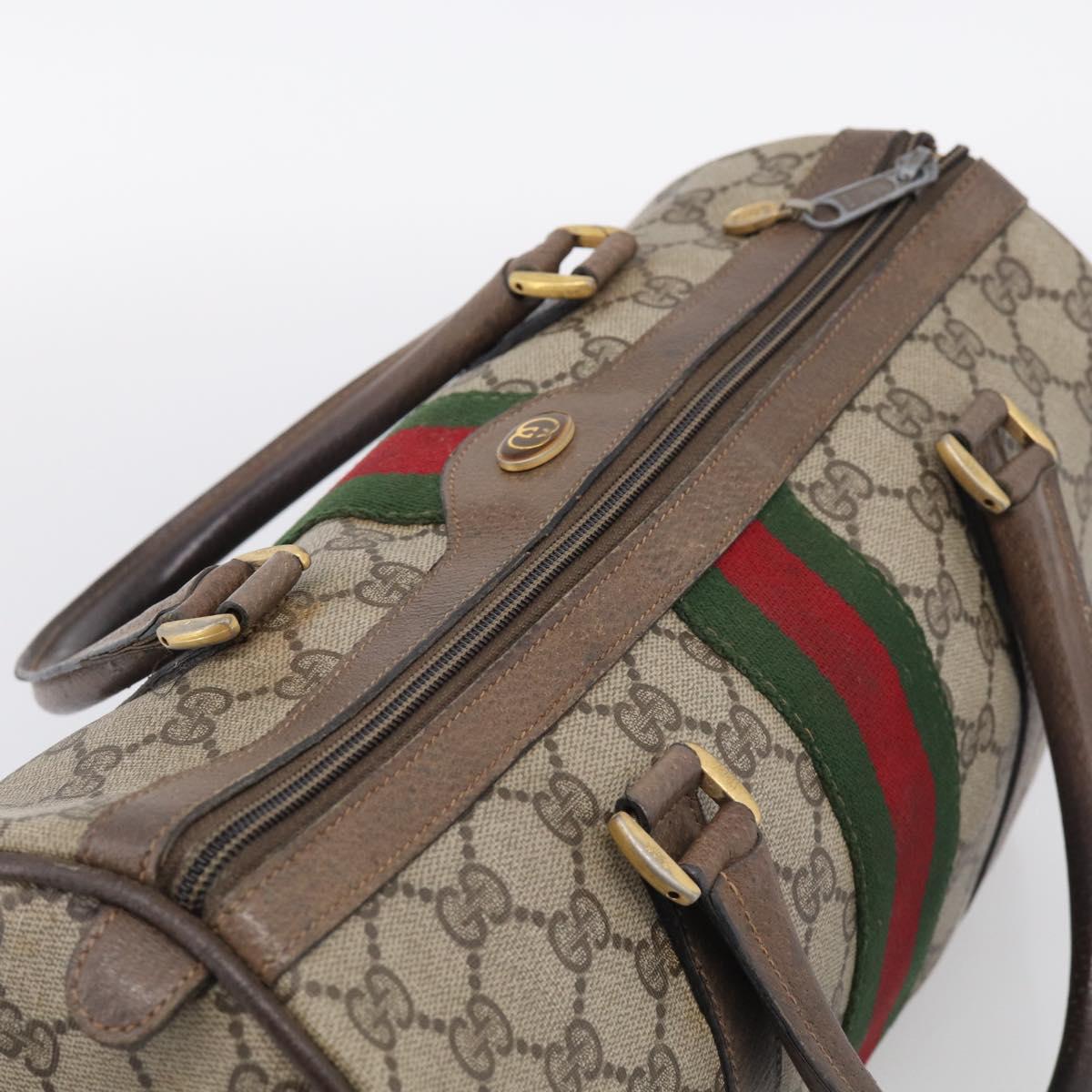 GUCCI GG Supreme Web Sherry Line Hand Bag PVC Beige Gold Auth 212112