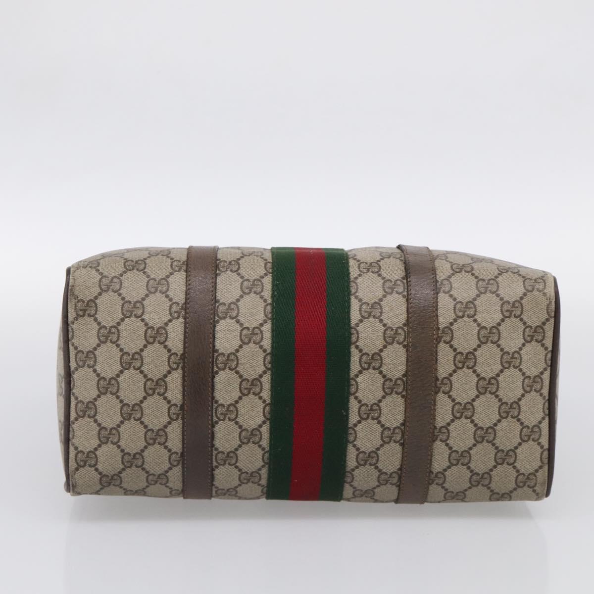 GUCCI GG Supreme Web Sherry Line Hand Bag PVC Beige Gold Auth 212112
