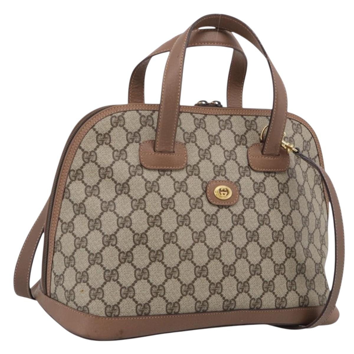 GUCCI GG Supreme Hand Bag PVC 2way Beige Gold Auth 212113