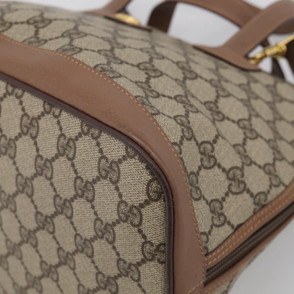 GUCCI GG Supreme Hand Bag PVC 2way Beige Gold Auth 212113
