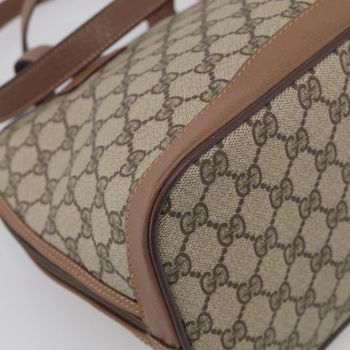 GUCCI GG Supreme Hand Bag PVC 2way Beige Gold Auth 212113