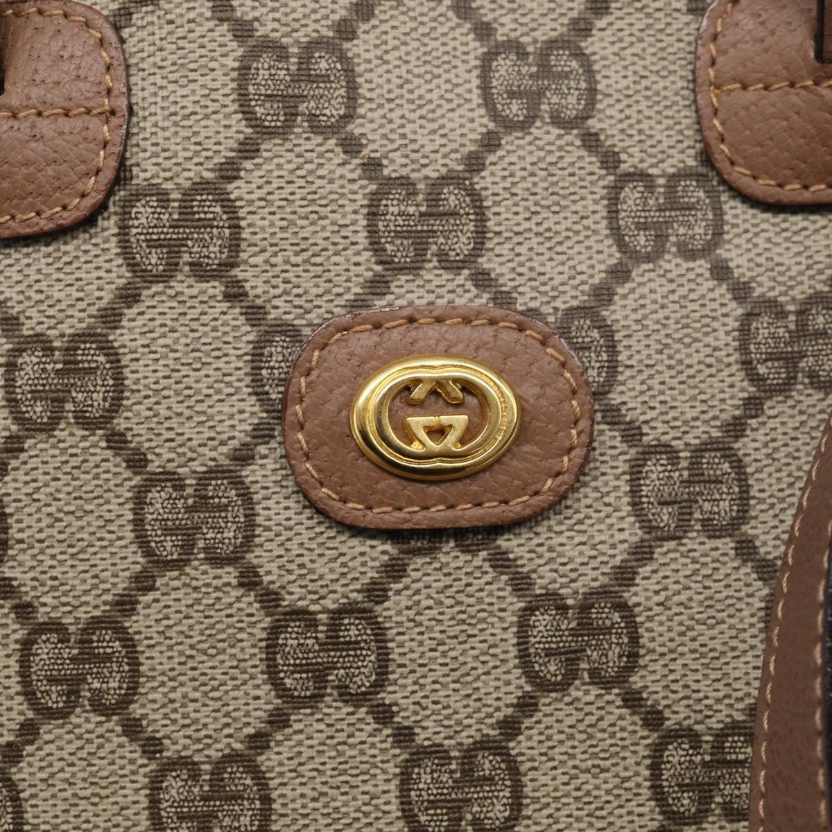 GUCCI GG Supreme Hand Bag PVC 2way Beige Gold Auth 212113