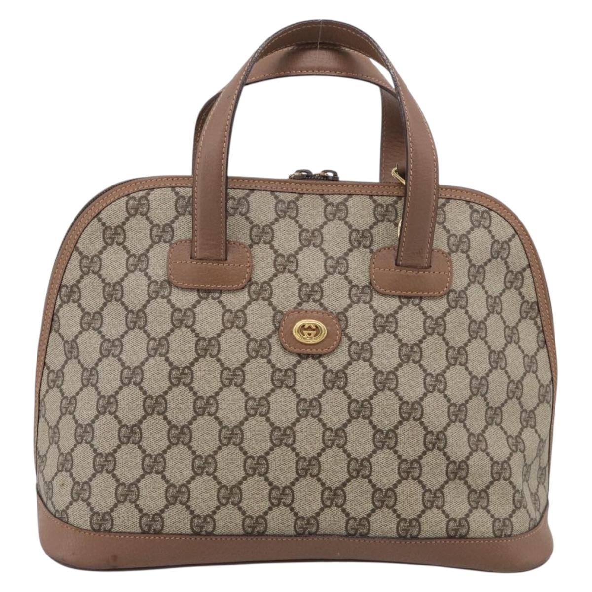 GUCCI GG Supreme Hand Bag PVC 2way Beige Gold Auth 212113