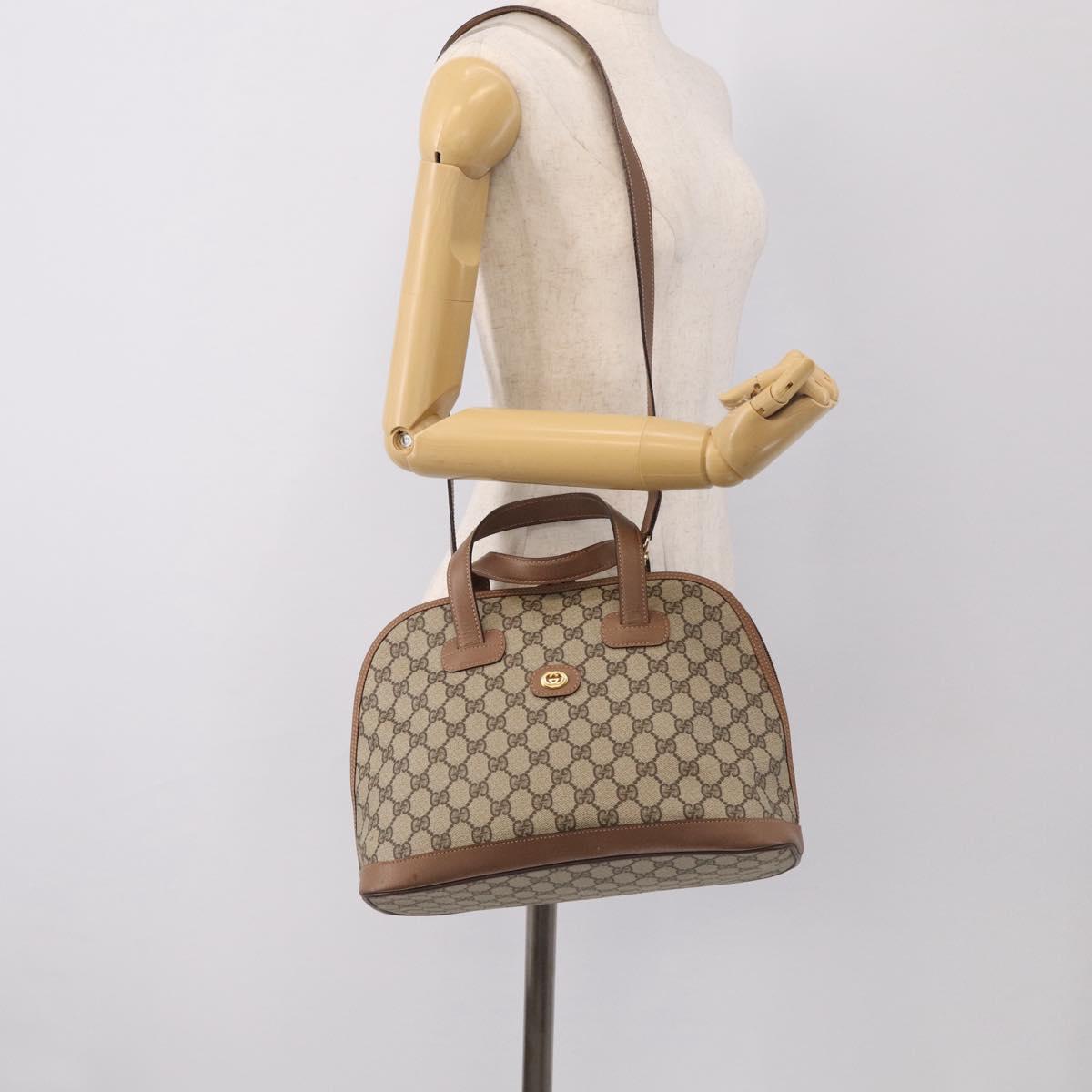 GUCCI GG Supreme Hand Bag PVC 2way Beige Gold Auth 212113