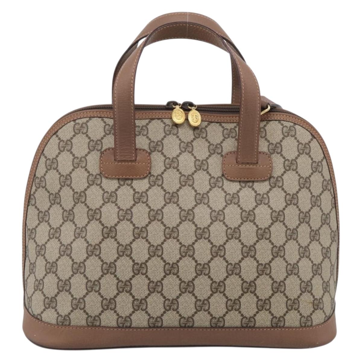 GUCCI GG Supreme Hand Bag PVC 2way Beige Gold Auth 212113