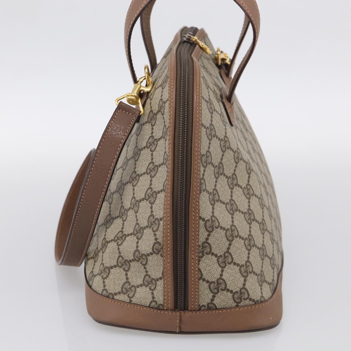 GUCCI GG Supreme Hand Bag PVC 2way Beige Gold Auth 212113